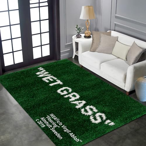 Wet Grass Area Rugs Green 3D Printed Modern Large Carpet