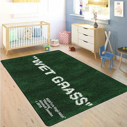 Wet Grass Area Rugs Green 3D Printed Modern Large Carpet